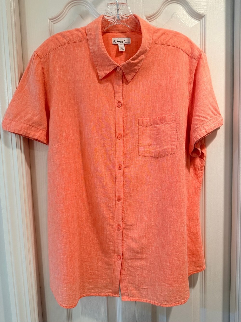 Beautiful Linen Button Down, Short Sleeve collared Blouse Shirt Tops